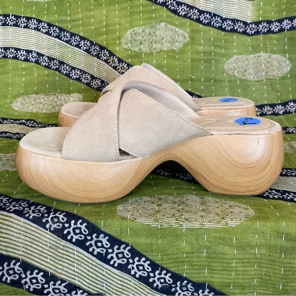 Zara Leather Suede Chunky Wood Heel Boho Hippie Sandals Size 38/ US 8 - Picture 7 of 14